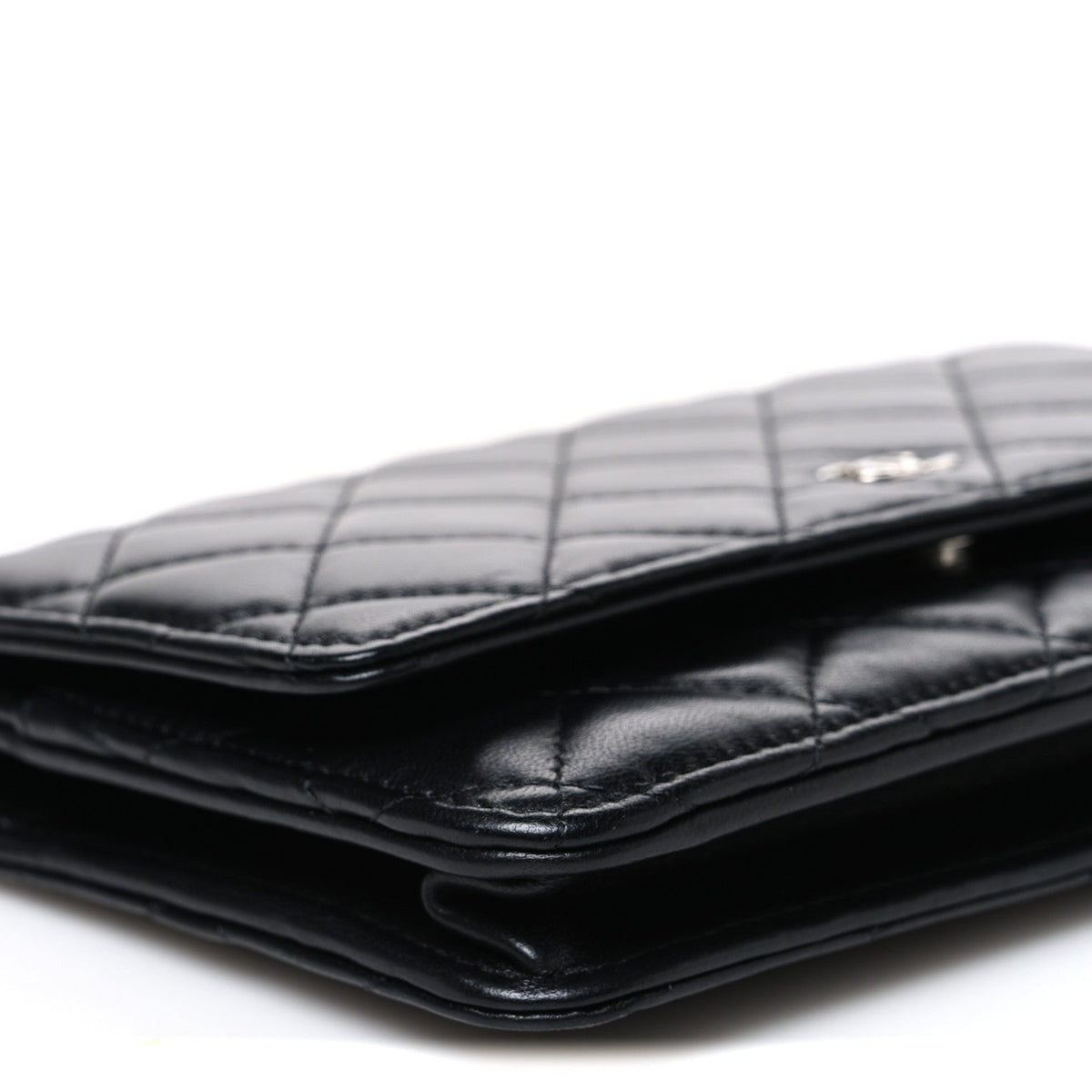 Lambskin Quilted Wallet On Chain WOC Black wholesalehk.shop
