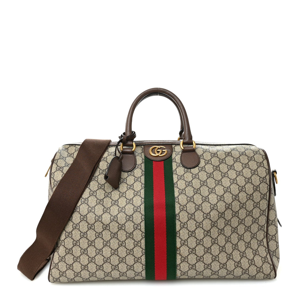 GG Supreme Monogram Textured Dollar Calfskin Web Medium Ophidia Carry-On Duffle Bag Beige Ebony New Acero wholesalehk.shop