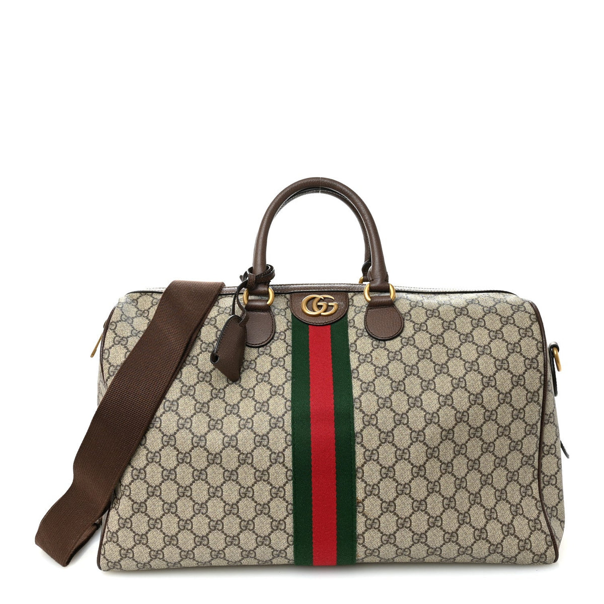 GG Supreme Monogram Textured Dollar Calfskin Web Medium Ophidia Carry-On Duffle Bag Beige Ebony New Acero wholesalehk.shop