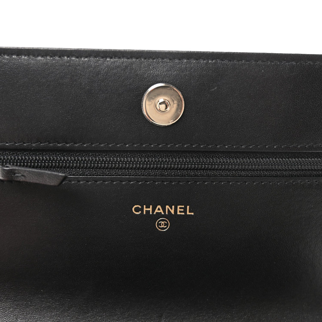 Lambskin Quilted Pearl Wallet On Chain WOC Black wholesalehk.shop