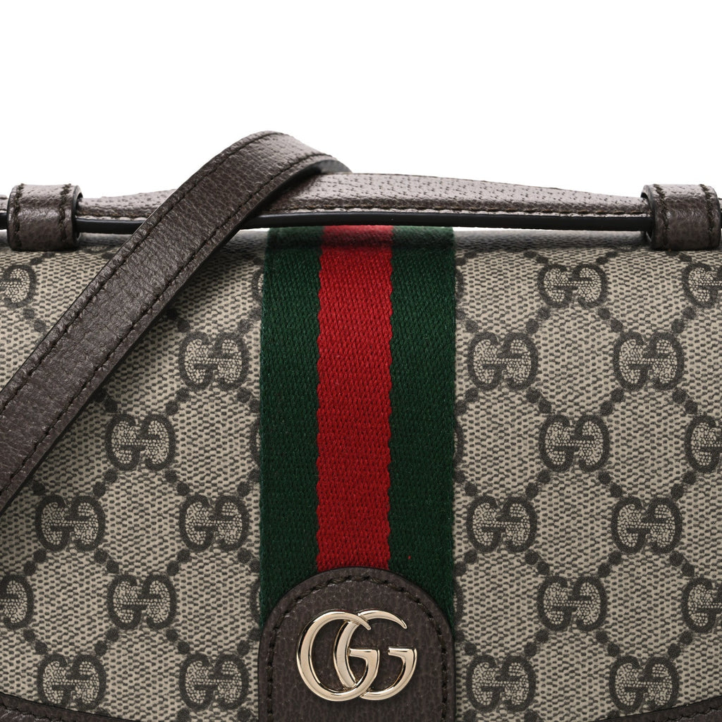 GG Supreme Monogram Textured Dollar Calfskin Small Ophidia Top Handle Shoulder Bag Beige Brown wholesalehk.shop
