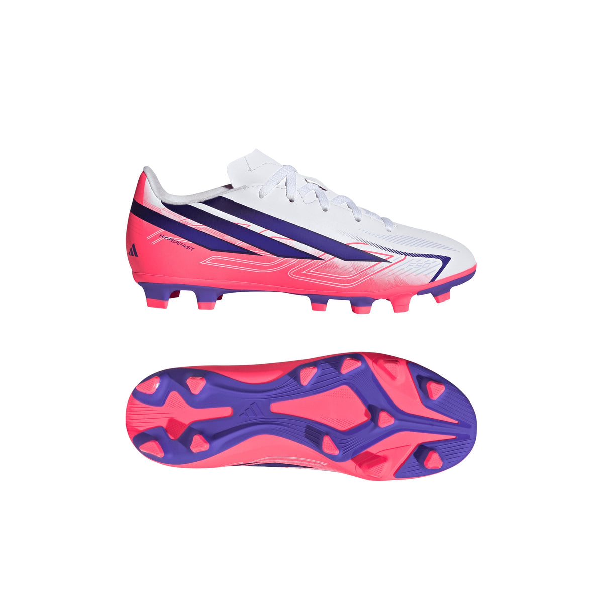 2026 New Arrival adidas F50 Hyperfast Club Firm Ground / Multi Ground Youth Soccer Cleats - White/Purple wholesalehk.shop