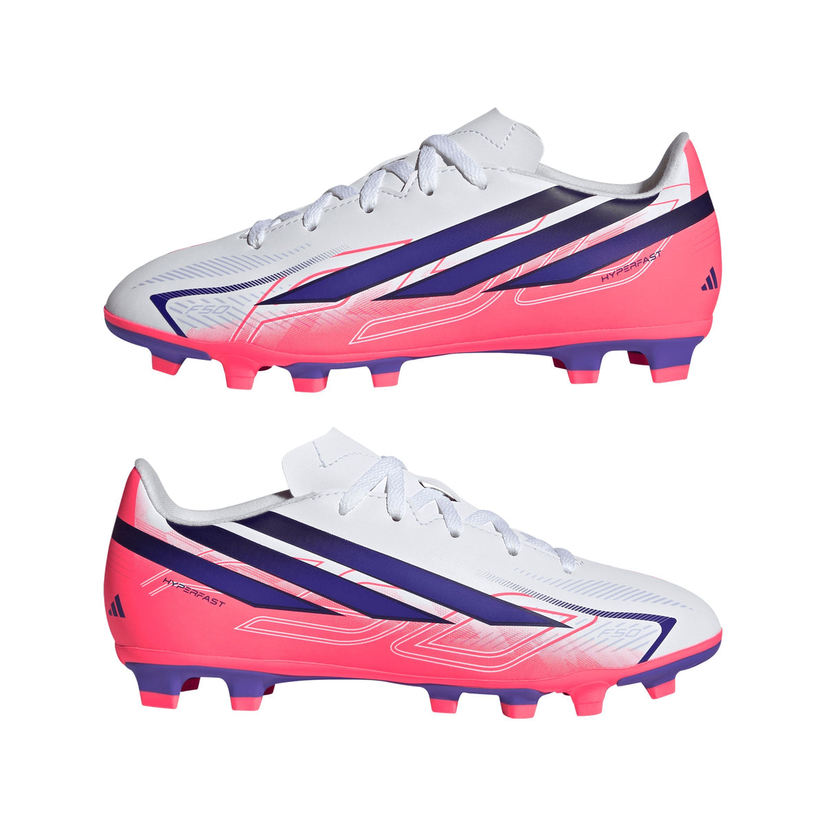 2026 New Arrival adidas F50 Hyperfast Club Firm Ground / Multi Ground Youth Soccer Cleats - White/Purple wholesalehk.shop