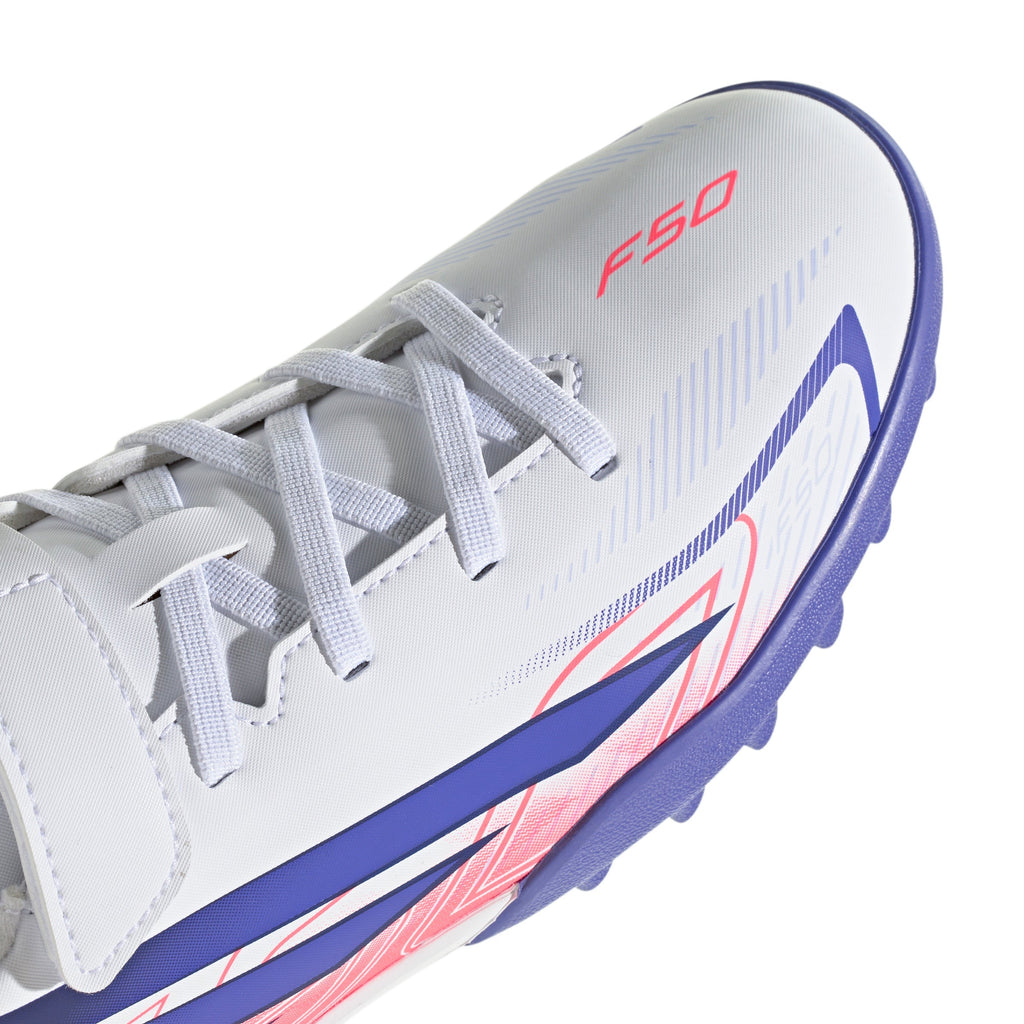 2026 New Arrival adidas F50 Hyperfast Club Hook & Loop Turf Youth Soccer Cleats - White/Purple wholesalehk.shop