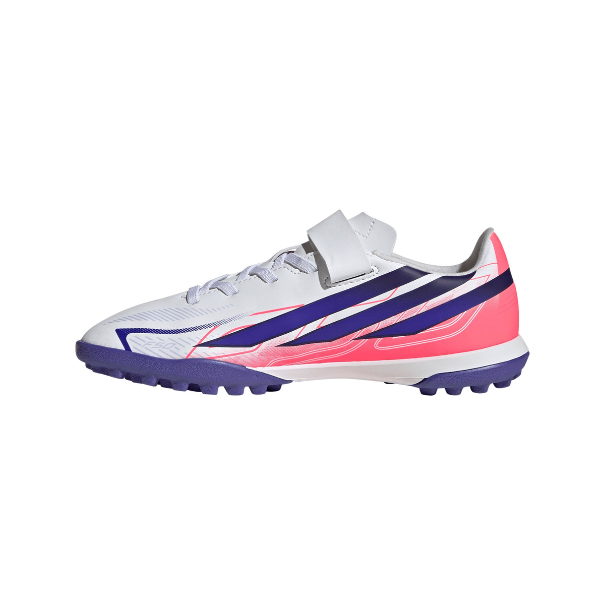 2026 New Arrival adidas F50 Hyperfast Club Hook & Loop Turf Youth Soccer Cleats - White/Purple wholesalehk.shop