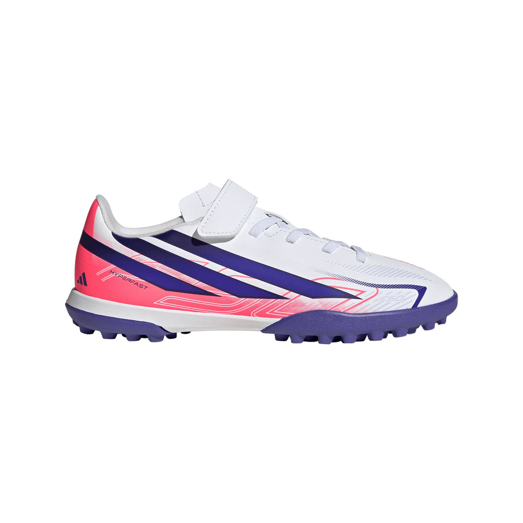 2026 New Arrival adidas F50 Hyperfast Club Hook & Loop Turf Youth Soccer Cleats - White/Purple wholesalehk.shop