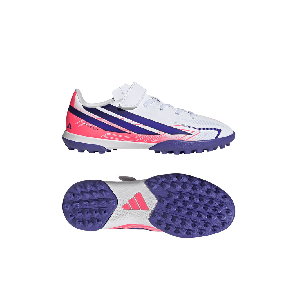 2026 New Arrival adidas F50 Hyperfast Club Hook & Loop Turf Youth Soccer Cleats - White/Purple wholesalehk.shop