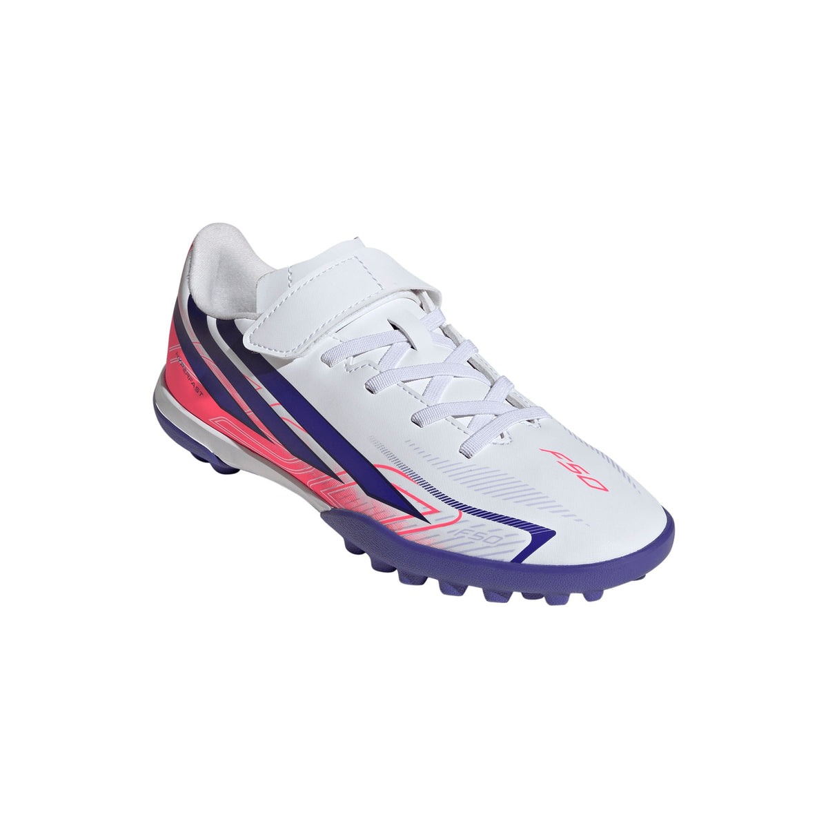 2026 New Arrival adidas F50 Hyperfast Club Hook & Loop Turf Youth Soccer Cleats - White/Purple wholesalehk.shop