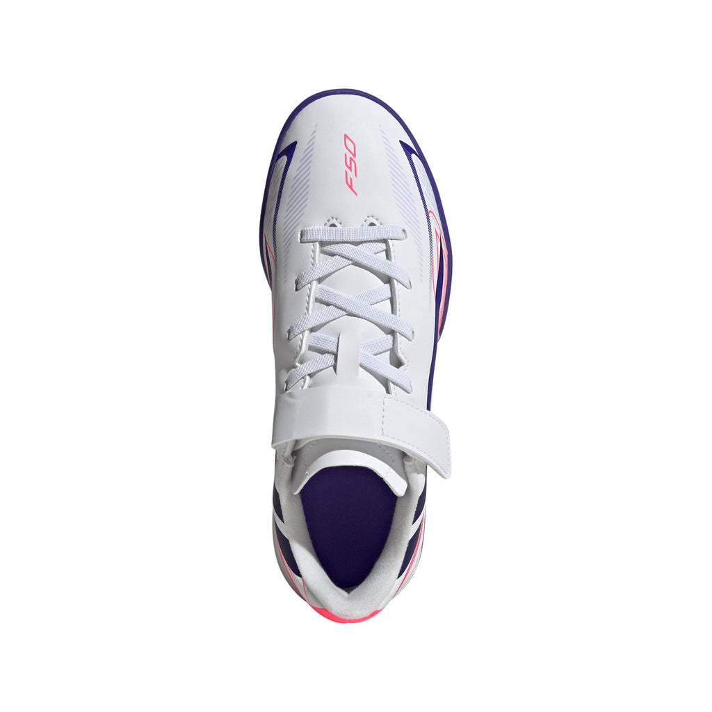 2026 New Arrival adidas F50 Hyperfast Club Hook & Loop Turf Youth Soccer Cleats - White/Purple wholesalehk.shop