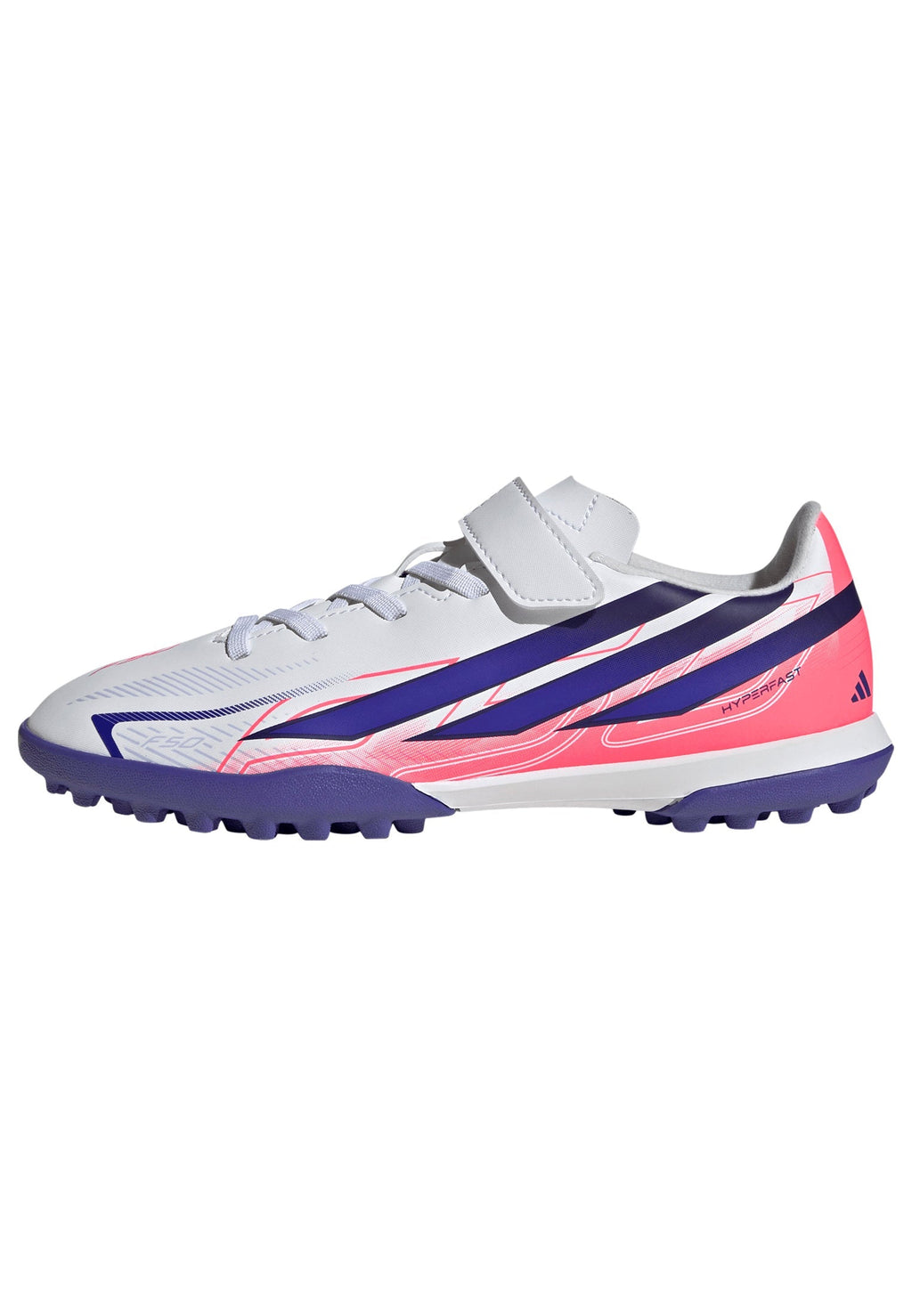 2026 New Arrival adidas F50 Hyperfast Club Hook & Loop Turf Youth Soccer Cleats - White/Purple wholesalehk.shop