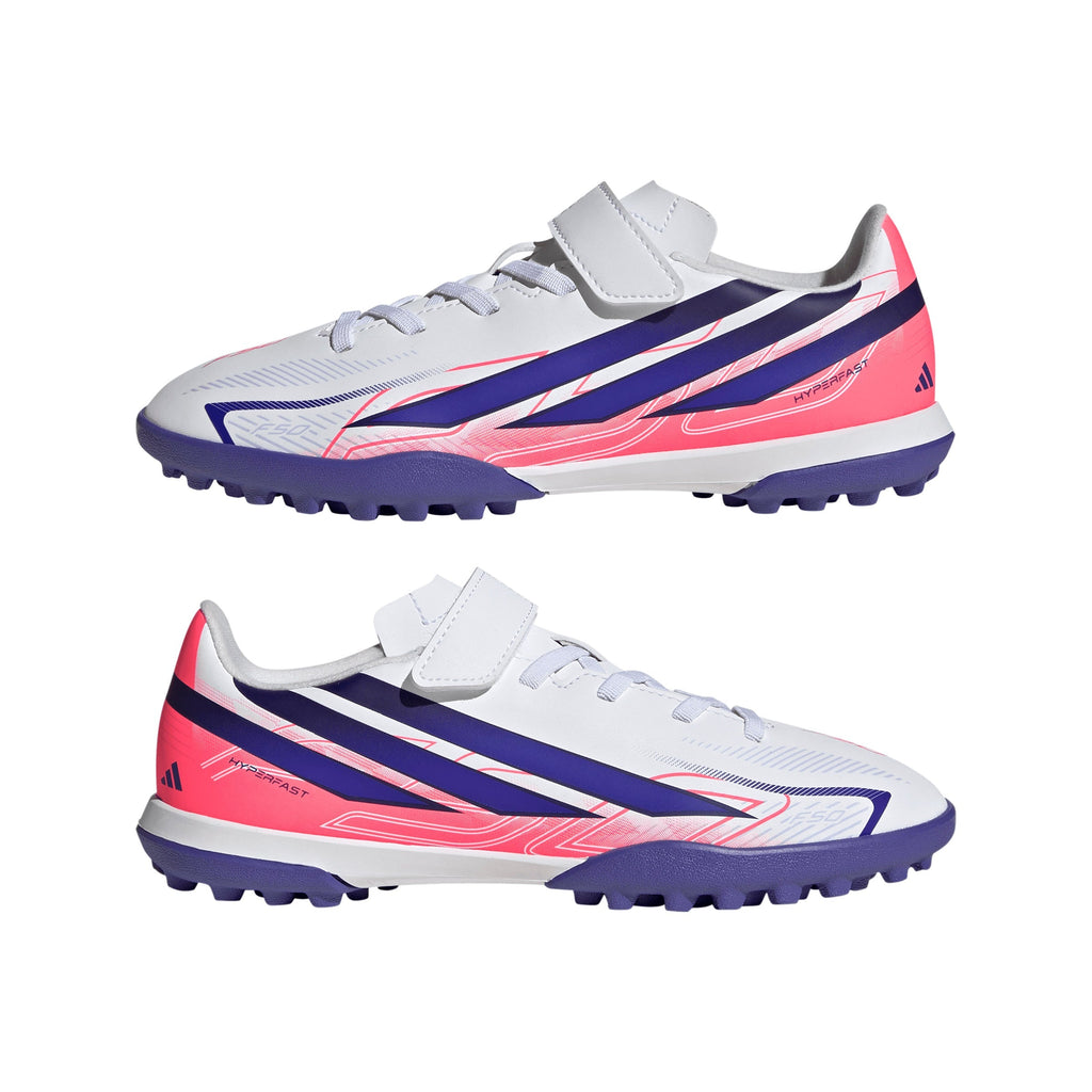2026 New Arrival adidas F50 Hyperfast Club Hook & Loop Turf Youth Soccer Cleats - White/Purple wholesalehk.shop