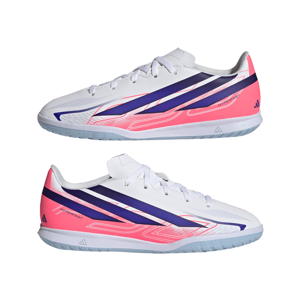2026 New Arrival adidas F50 Hyperfast Club Indoor Youth Soccer Shoes - White/Purple wholesalehk.shop