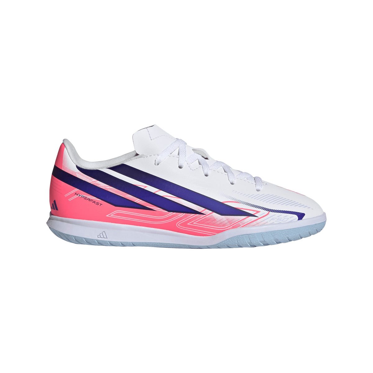 2026 New Arrival adidas F50 Hyperfast Club Indoor Youth Soccer Shoes - White/Purple wholesalehk.shop