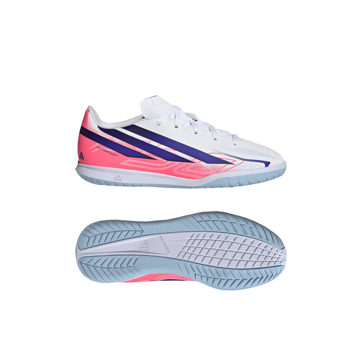 2026 New Arrival adidas F50 Hyperfast Club Indoor Youth Soccer Shoes - White/Purple wholesalehk.shop