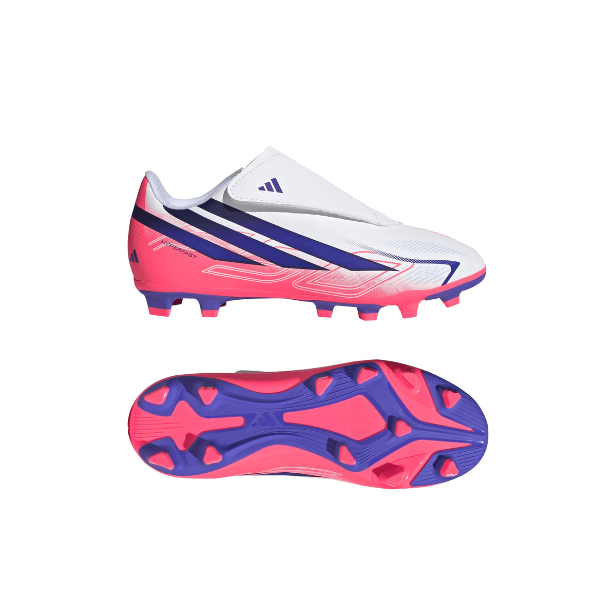 2026 New Arrival adidas F50 Hyperfast Club Velcro Firm Ground/Multi Ground Youth Soccer Cleats - White/Purple wholesalehk.shop