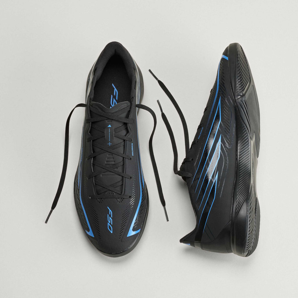 2026 New Arrival adidas F50 Hyperfast League Indoor Men's Soccer Shoes - Black/Black/Blue wholesalehk.shop