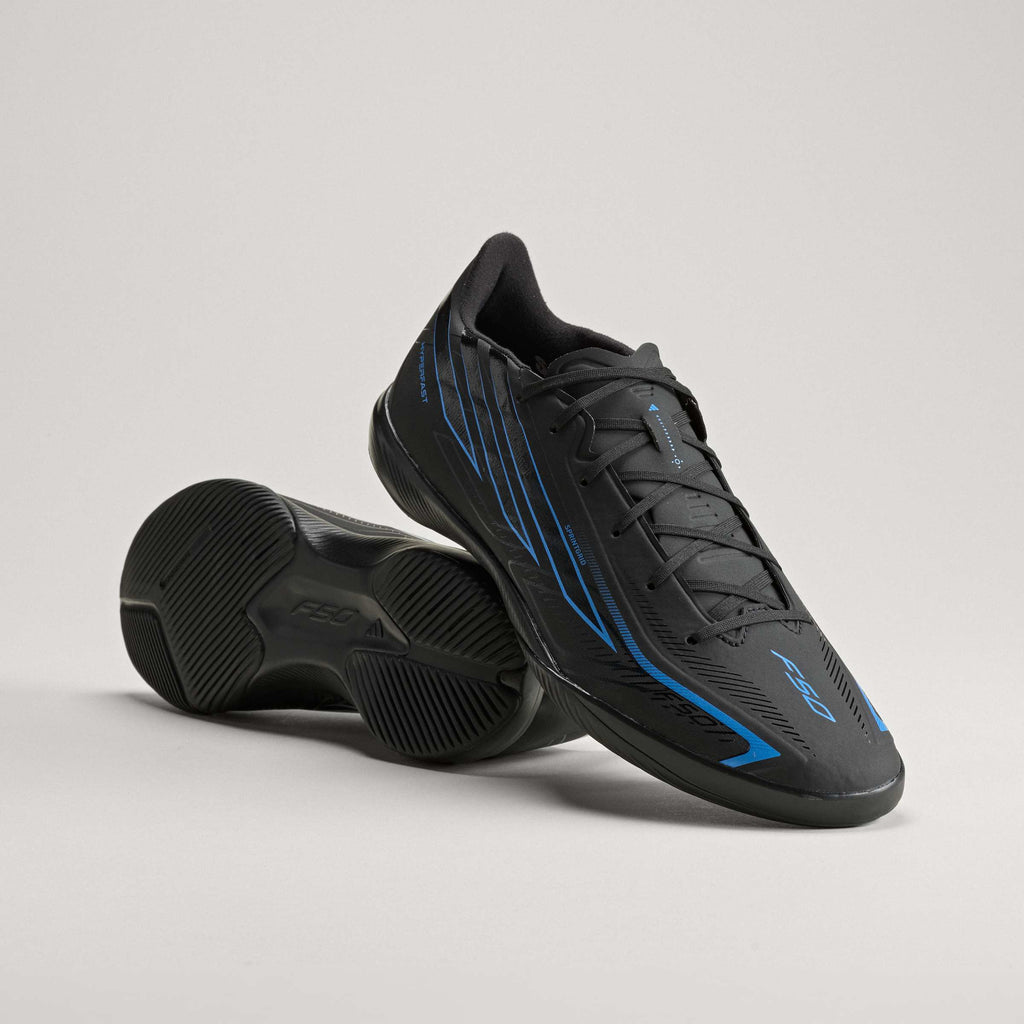 2026 New Arrival adidas F50 Hyperfast League Indoor Men's Soccer Shoes - Black/Black/Blue wholesalehk.shop