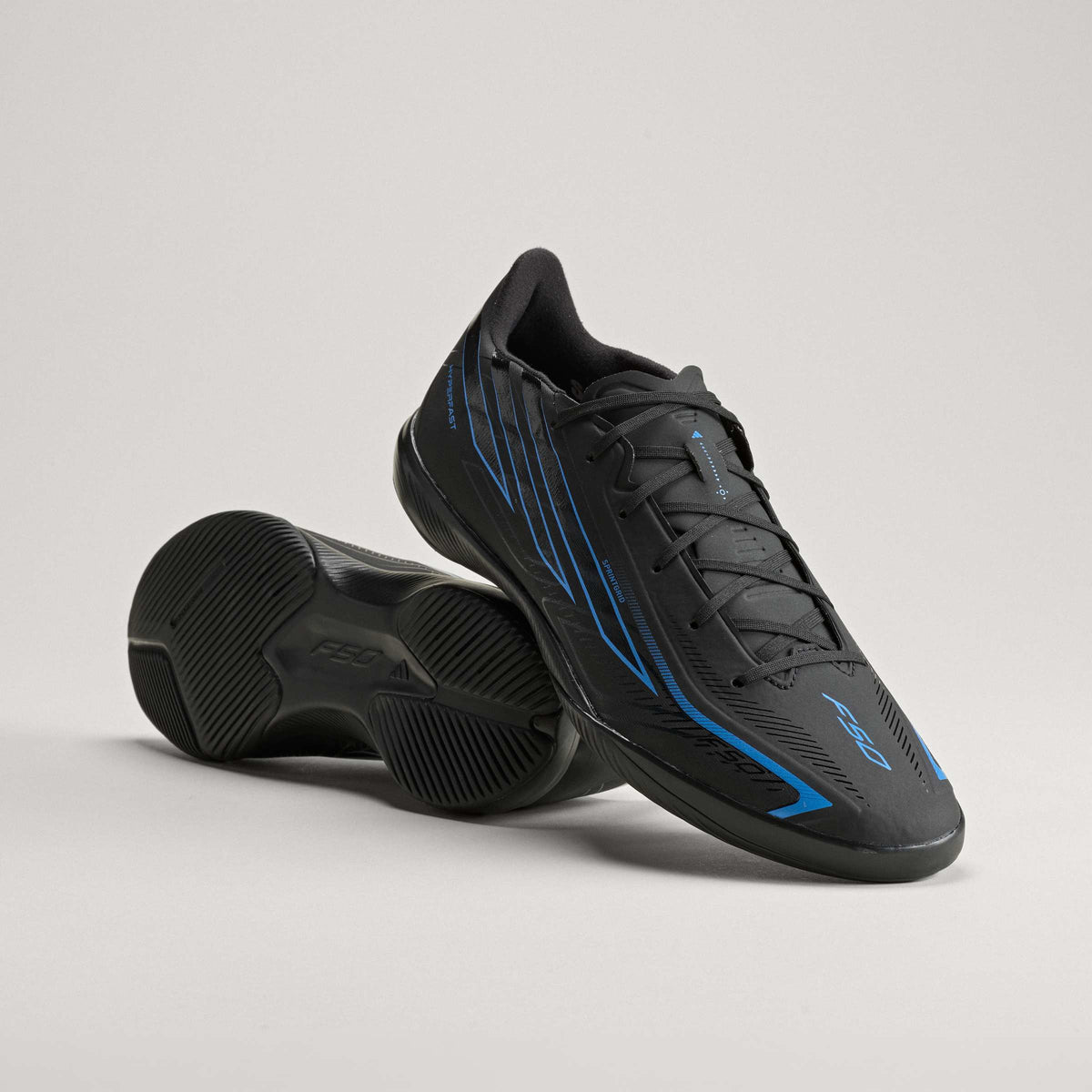2026 New Arrival adidas F50 Hyperfast League Indoor Men's Soccer Shoes - Black/Black/Blue wholesalehk.shop