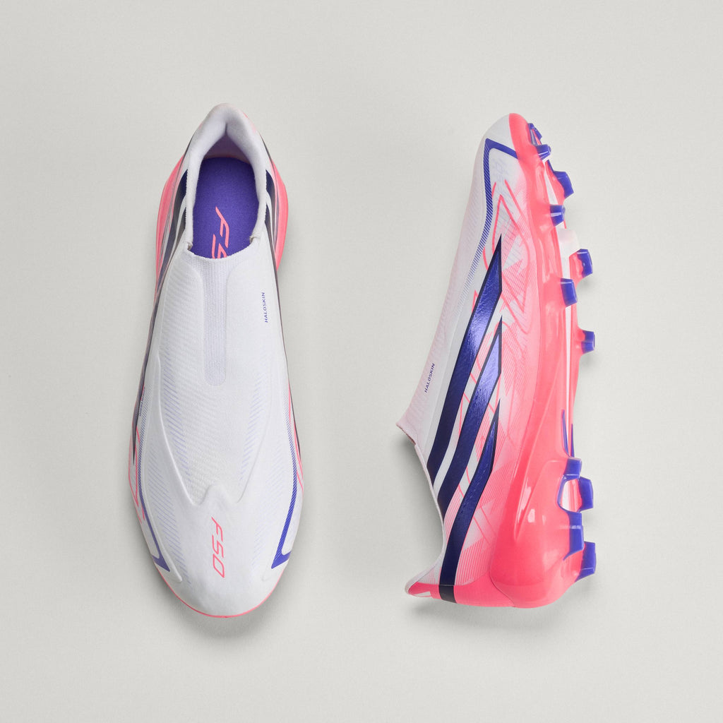 2026 New Arrival adidas F50 Hyperfast League Laceless FG Firm Ground Men's Soccer Cleats - White/Purple/Solar Turbo wholesalehk.shop