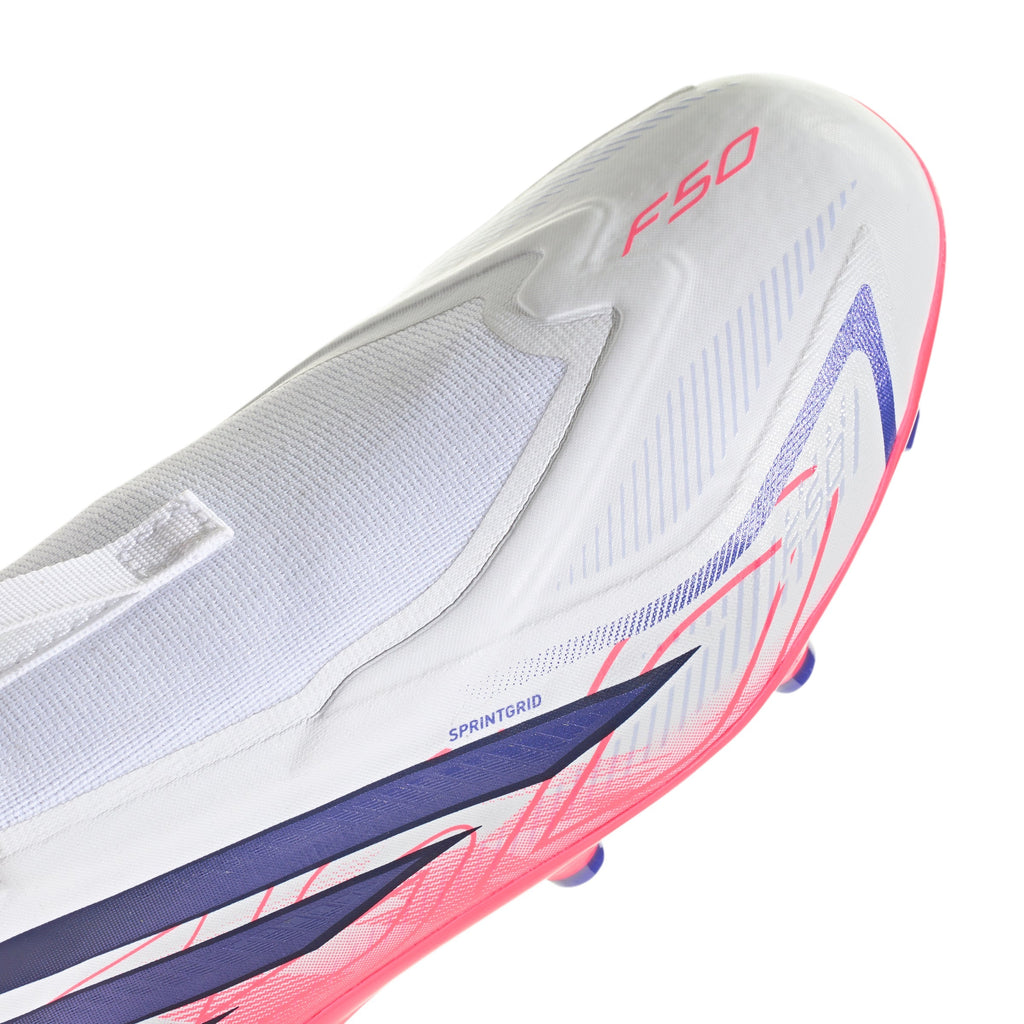 2026 New Arrival adidas F50 Hyperfast League Laceless Firm Ground Youth Soccer Cleats - White/Purple wholesalehk.shop