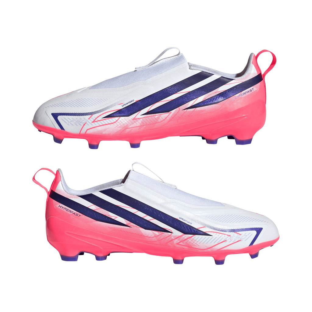 2026 New Arrival adidas F50 Hyperfast League Laceless Firm Ground Youth Soccer Cleats - White/Purple wholesalehk.shop