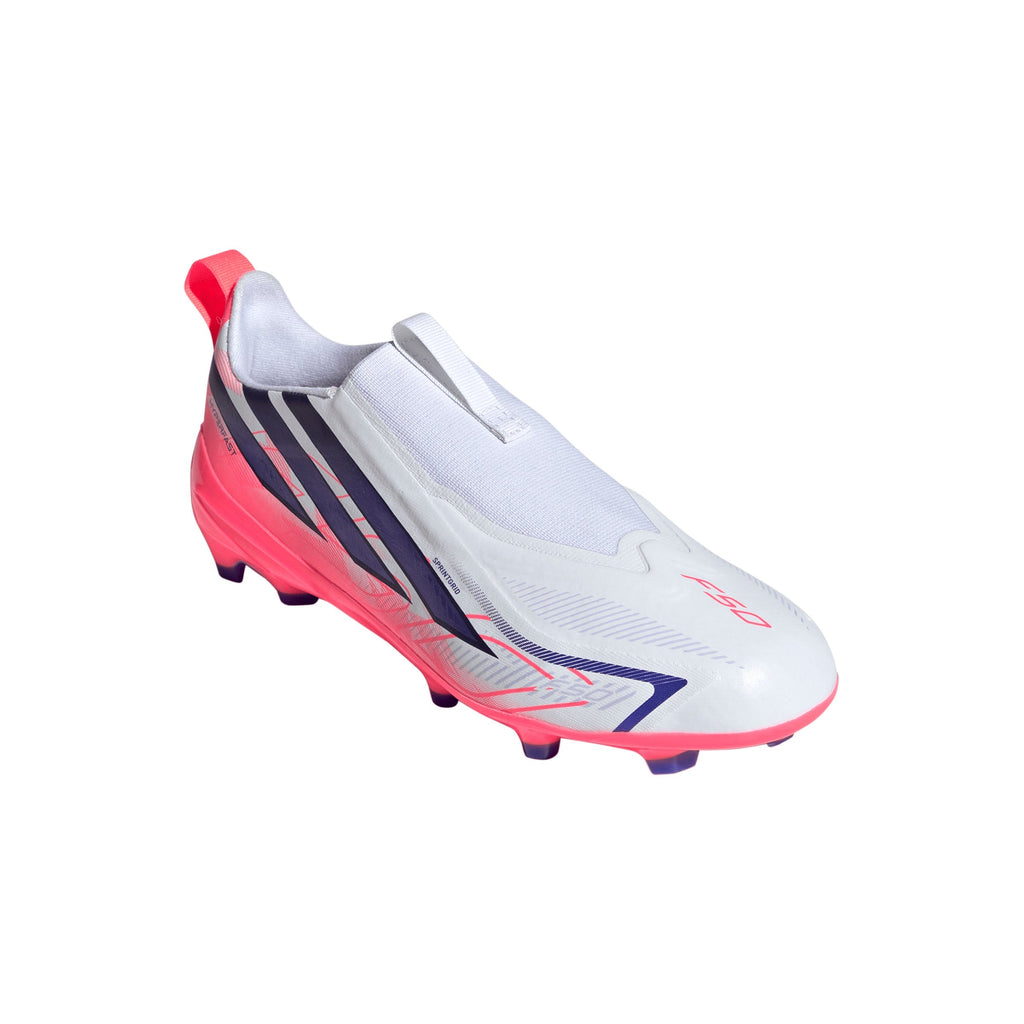2026 New Arrival adidas F50 Hyperfast League Laceless Firm Ground Youth Soccer Cleats - White/Purple wholesalehk.shop