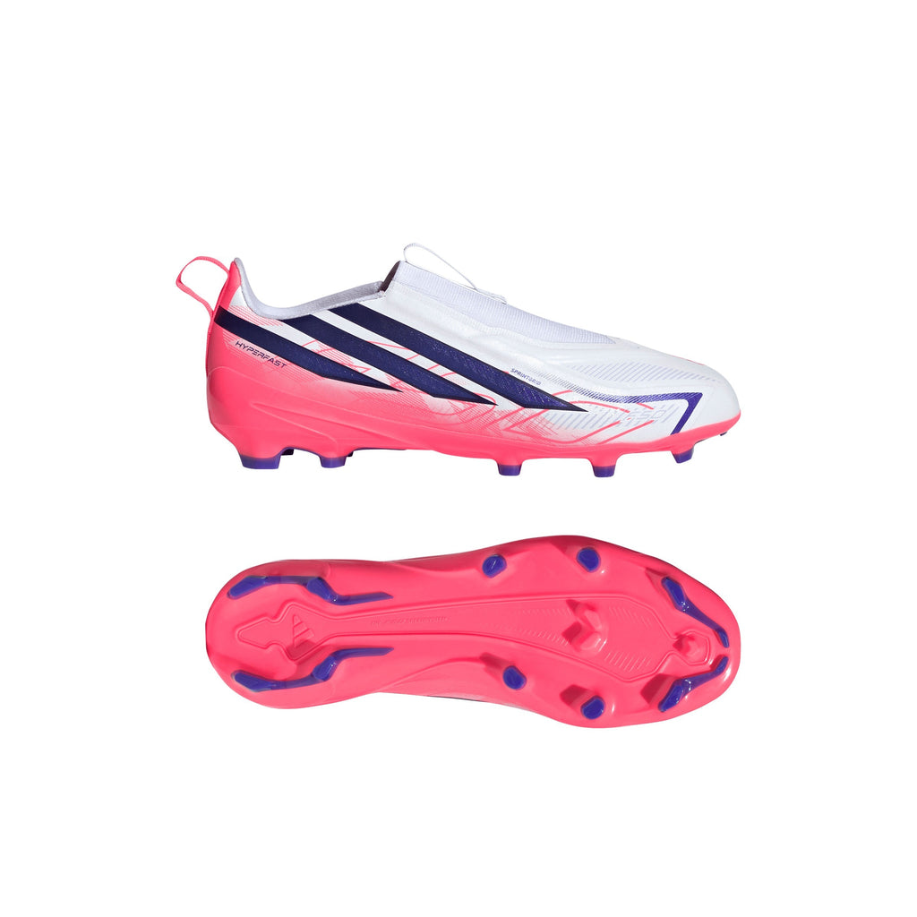 2026 New Arrival adidas F50 Hyperfast League Laceless Firm Ground Youth Soccer Cleats - White/Purple wholesalehk.shop