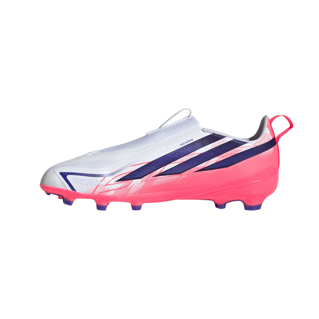 2026 New Arrival adidas F50 Hyperfast League Laceless Firm Ground Youth Soccer Cleats - White/Purple wholesalehk.shop