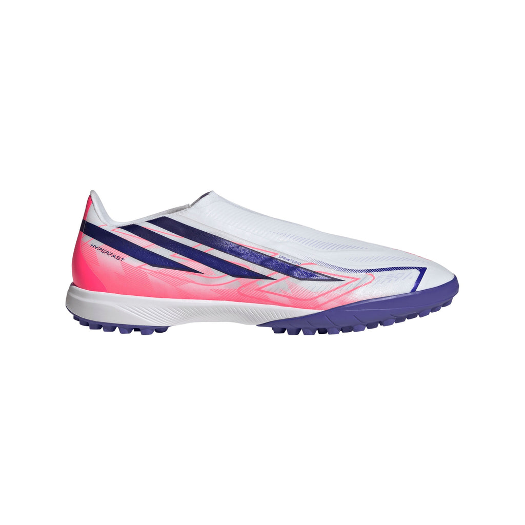 2026 New Arrival adidas F50 Hyperfast League Laceless Turf Men's Soccer Cleats - White/Purple/Solar Turbo wholesalehk.shop