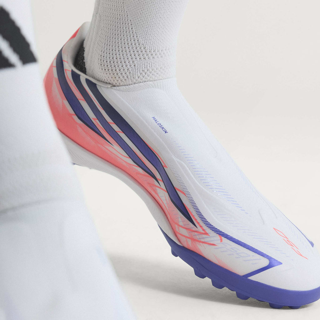 2026 New Arrival adidas F50 Hyperfast League Laceless Turf Men's Soccer Cleats - White/Purple/Solar Turbo wholesalehk.shop
