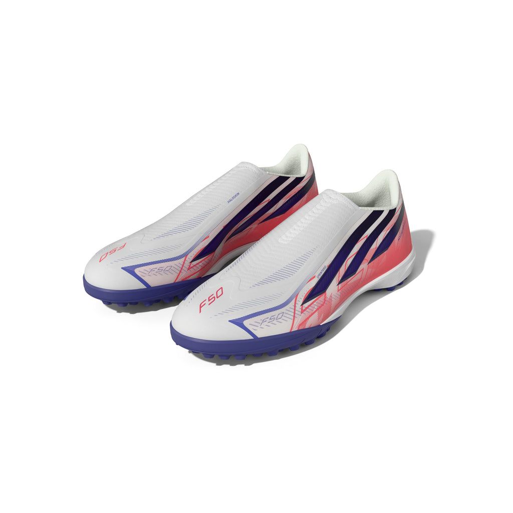 2026 New Arrival adidas F50 Hyperfast League Laceless Turf Men's Soccer Cleats - White/Purple/Solar Turbo wholesalehk.shop