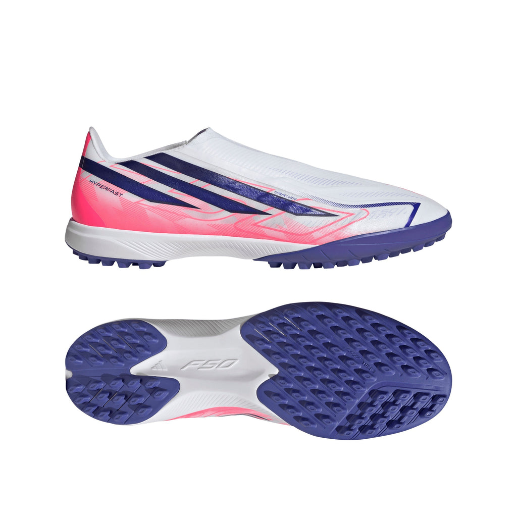 2026 New Arrival adidas F50 Hyperfast League Laceless Turf Men's Soccer Cleats - White/Purple/Solar Turbo wholesalehk.shop