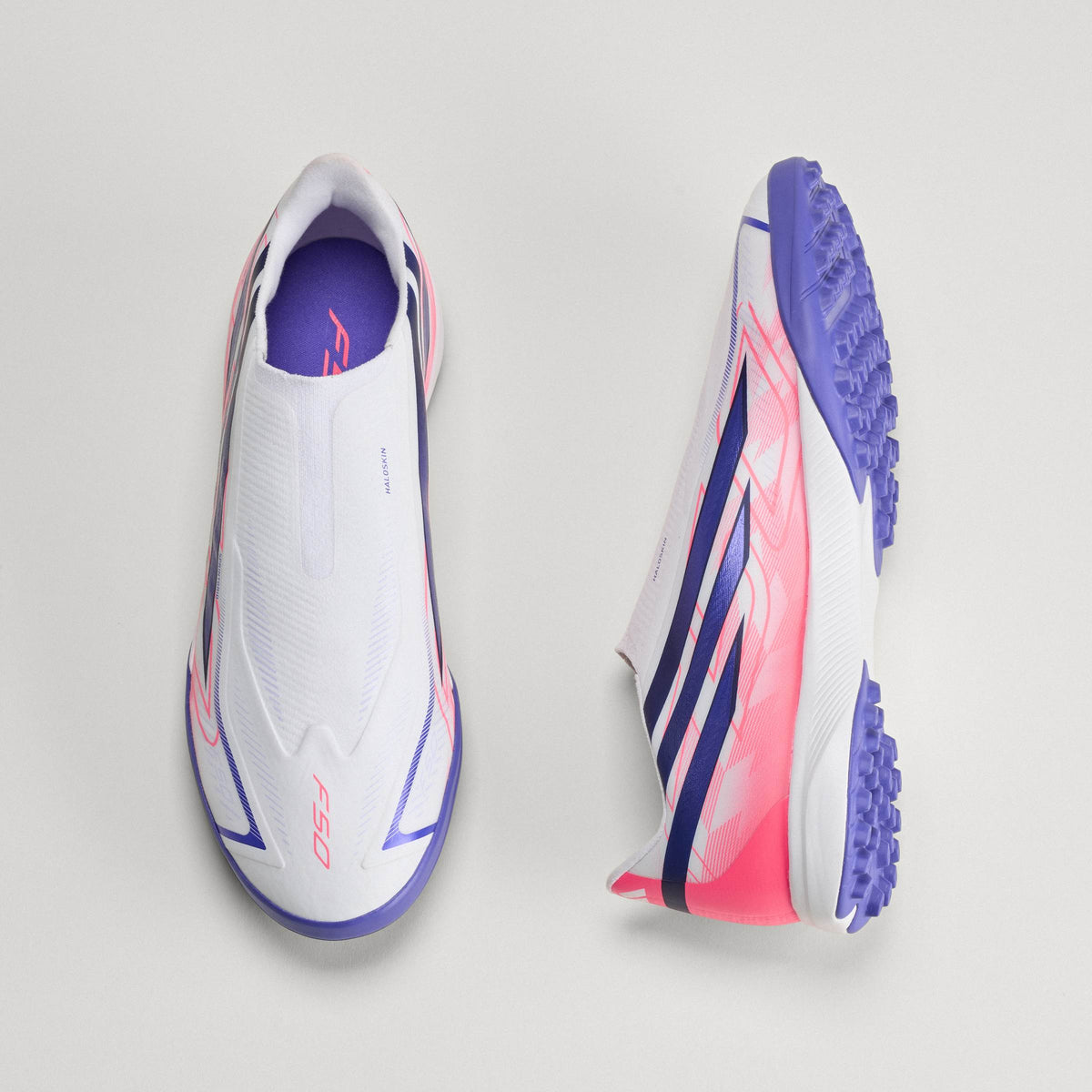 2026 New Arrival adidas F50 Hyperfast League Laceless Turf Men's Soccer Cleats - White/Purple/Solar Turbo wholesalehk.shop