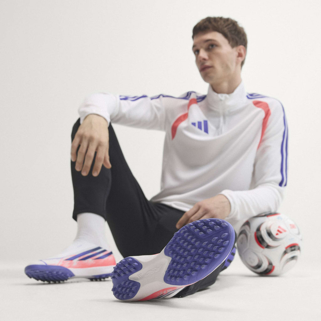 2026 New Arrival adidas F50 Hyperfast League Laceless Turf Men's Soccer Cleats - White/Purple/Solar Turbo wholesalehk.shop