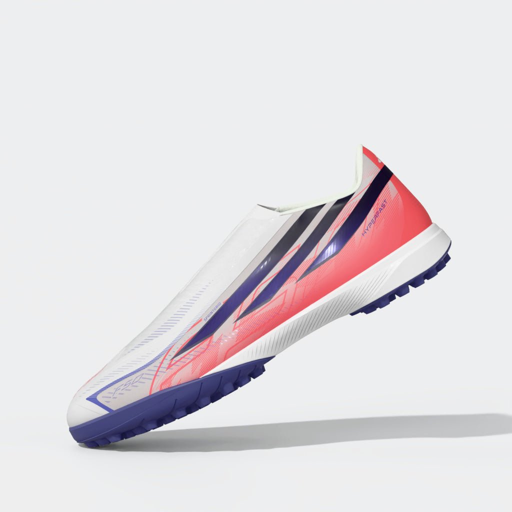 2026 New Arrival adidas F50 Hyperfast League Laceless Turf Men's Soccer Cleats - White/Purple/Solar Turbo wholesalehk.shop