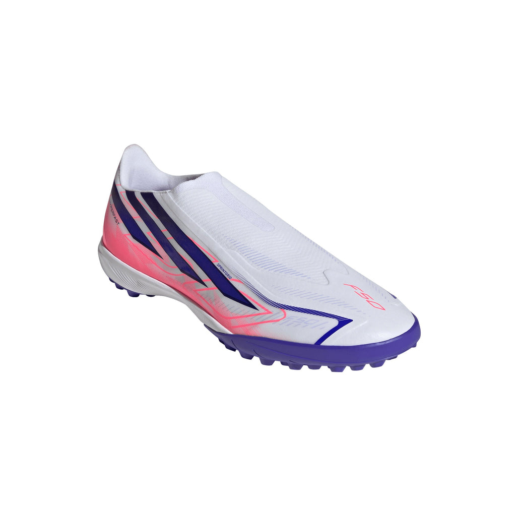 2026 New Arrival adidas F50 Hyperfast League Laceless Turf Men's Soccer Cleats - White/Purple/Solar Turbo wholesalehk.shop