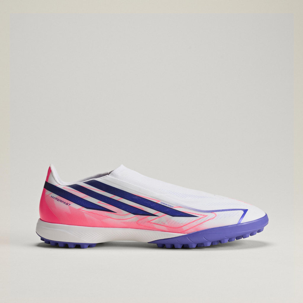 2026 New Arrival adidas F50 Hyperfast League Laceless Turf Men's Soccer Cleats - White/Purple/Solar Turbo wholesalehk.shop