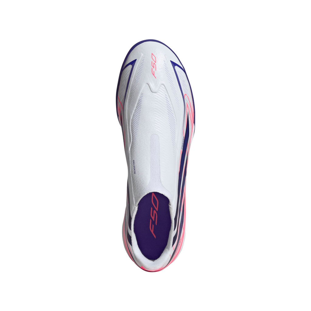 2026 New Arrival adidas F50 Hyperfast League Laceless Turf Men's Soccer Cleats - White/Purple/Solar Turbo wholesalehk.shop