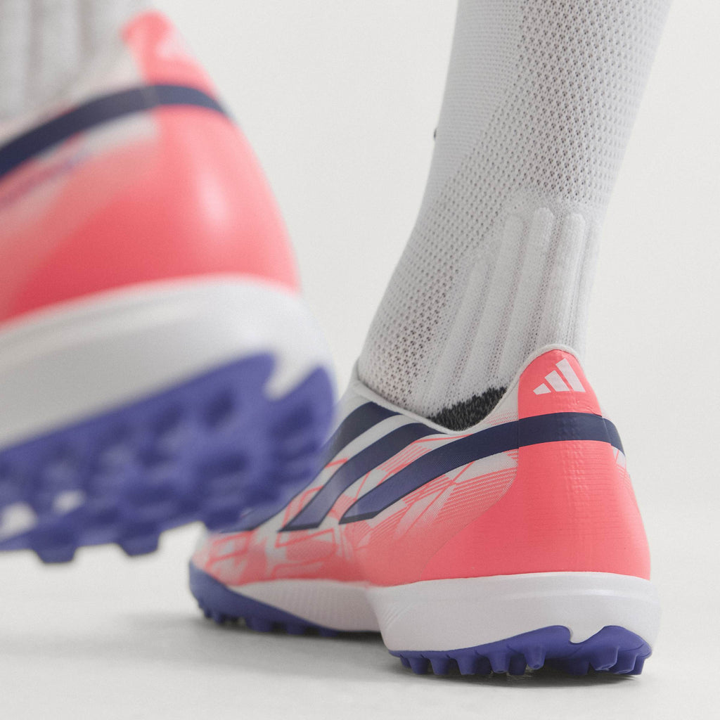 2026 New Arrival adidas F50 Hyperfast League Laceless Turf Men's Soccer Cleats - White/Purple/Solar Turbo wholesalehk.shop