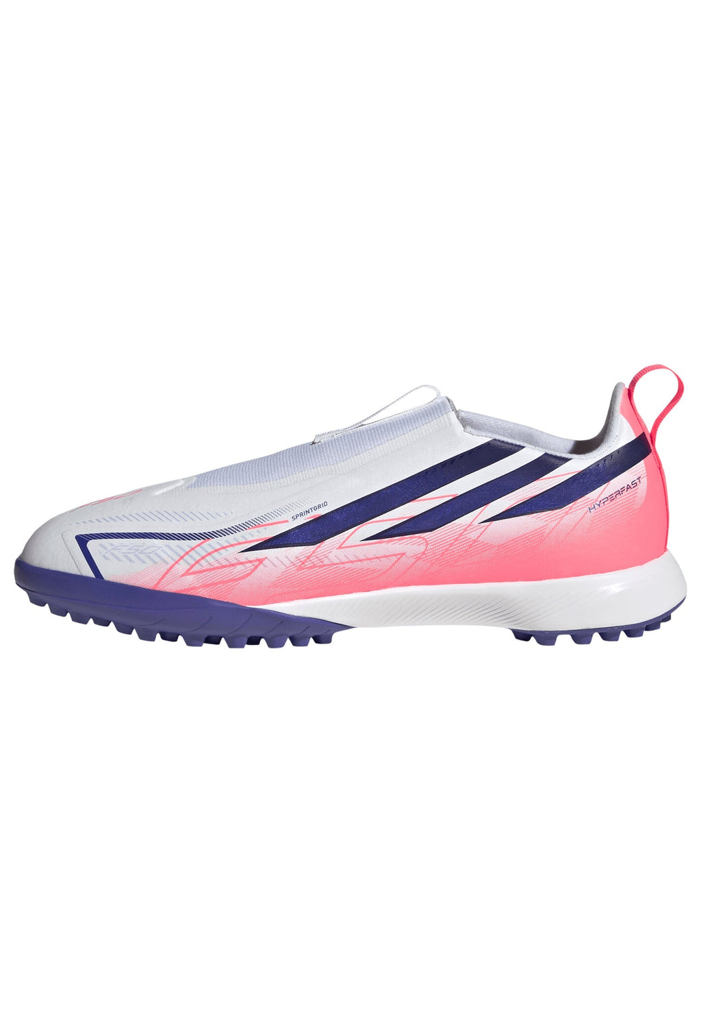 2026 New Arrival adidas F50 Hyperfast League Laceless Turf Youth Soccer Cleats - White/Purple wholesalehk.shop