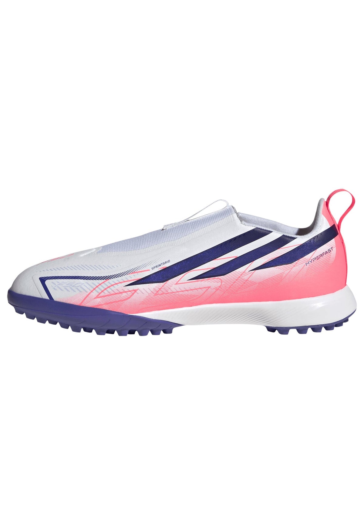 2026 New Arrival adidas F50 Hyperfast League Laceless Turf Youth Soccer Cleats - White/Purple wholesalehk.shop
