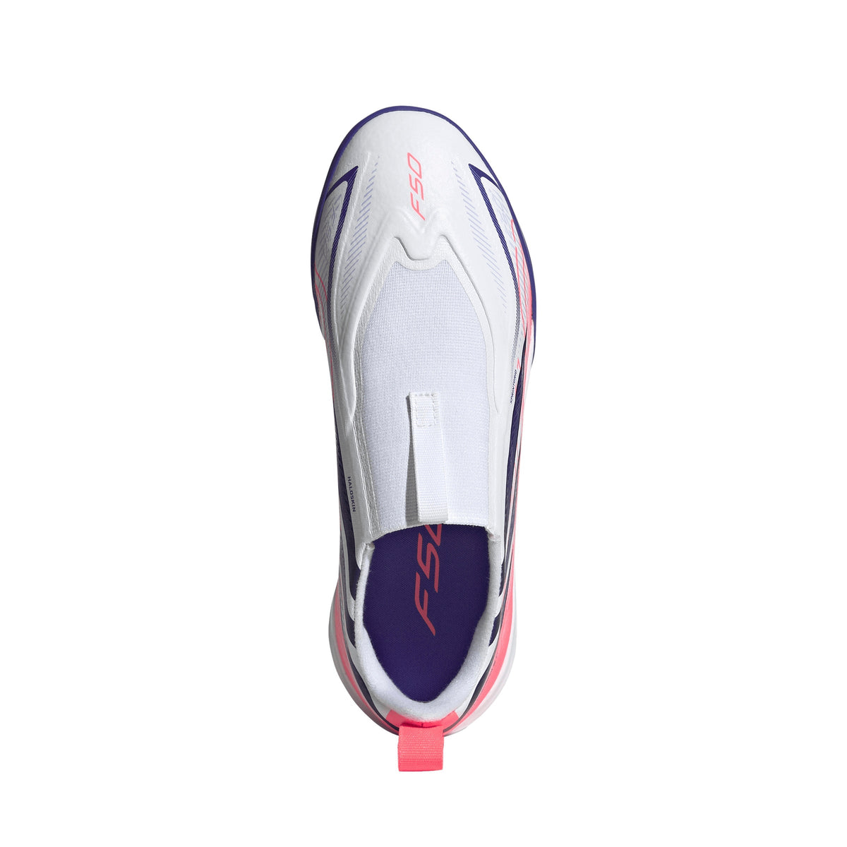 2026 New Arrival adidas F50 Hyperfast League Laceless Turf Youth Soccer Cleats - White/Purple wholesalehk.shop