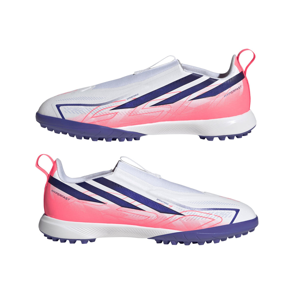 2026 New Arrival adidas F50 Hyperfast League Laceless Turf Youth Soccer Cleats - White/Purple wholesalehk.shop