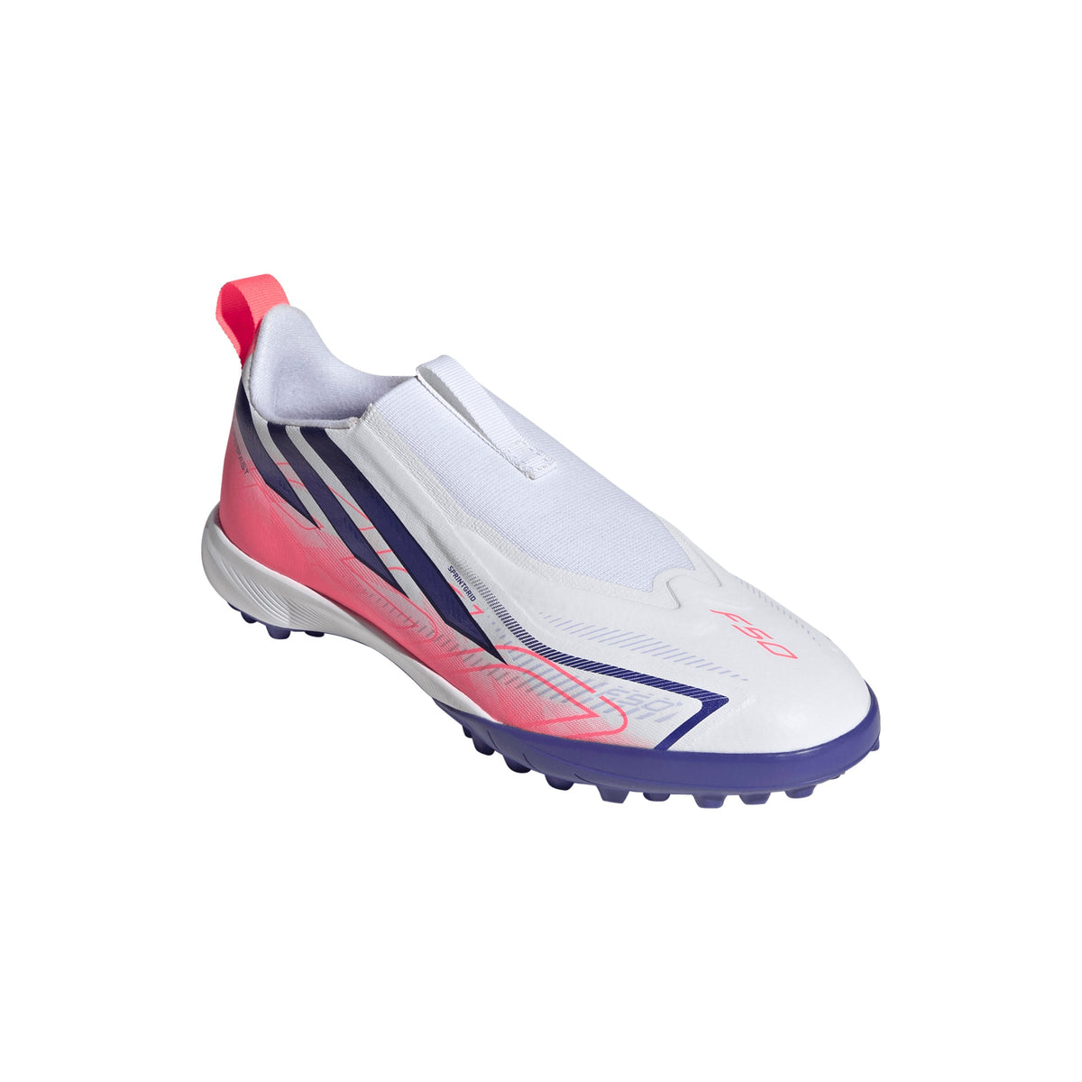 2026 New Arrival adidas F50 Hyperfast League Laceless Turf Youth Soccer Cleats - White/Purple wholesalehk.shop
