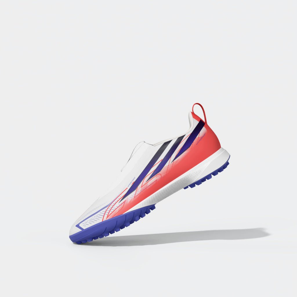 2026 New Arrival adidas F50 Hyperfast League Laceless Turf Youth Soccer Cleats - White/Purple wholesalehk.shop