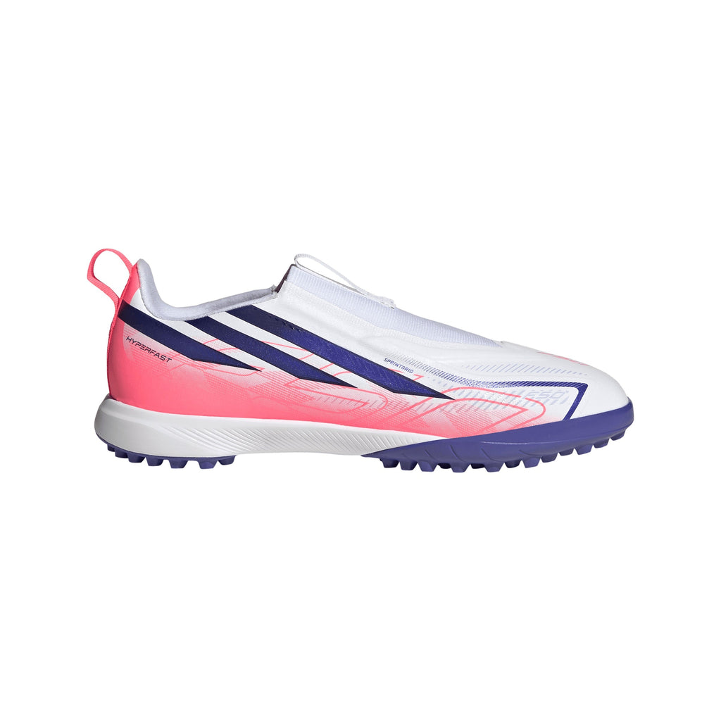2026 New Arrival adidas F50 Hyperfast League Laceless Turf Youth Soccer Cleats - White/Purple wholesalehk.shop