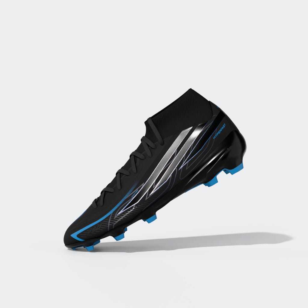 2026 New Arrival adidas F50 Hyperfast League Mid Firm Ground Men's Soccer Cleats - Black/Black/Blue wholesalehk.shop