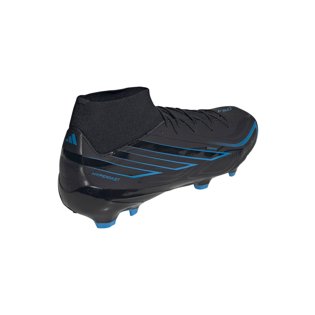 2026 New Arrival adidas F50 Hyperfast League Mid Firm Ground Men's Soccer Cleats - Black/Black/Blue wholesalehk.shop