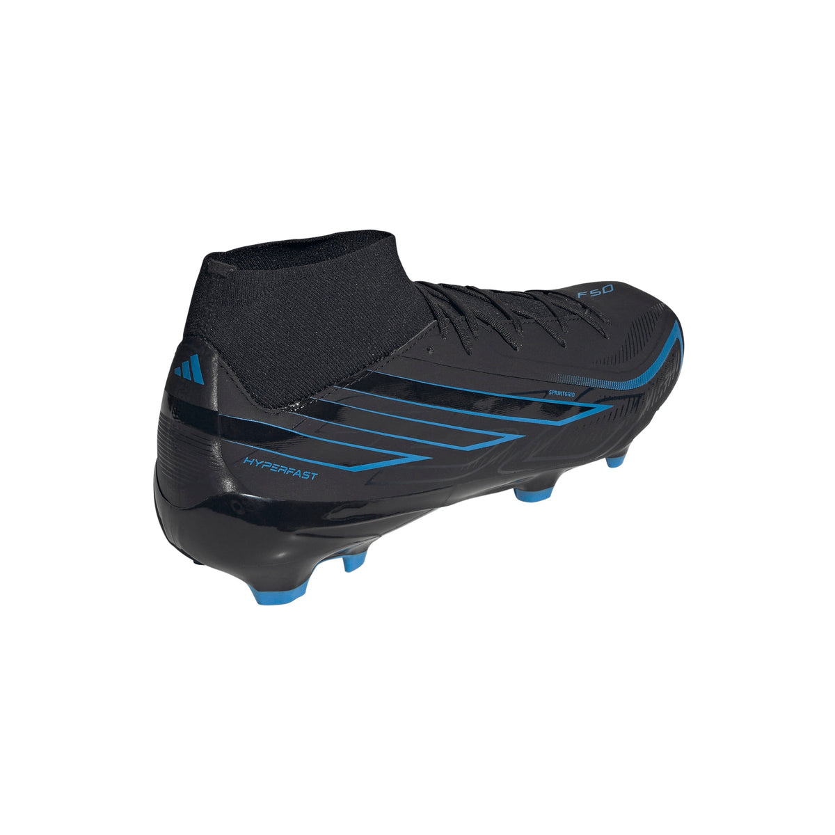 2026 New Arrival adidas F50 Hyperfast League Mid Firm Ground Men's Soccer Cleats - Black/Black/Blue wholesalehk.shop