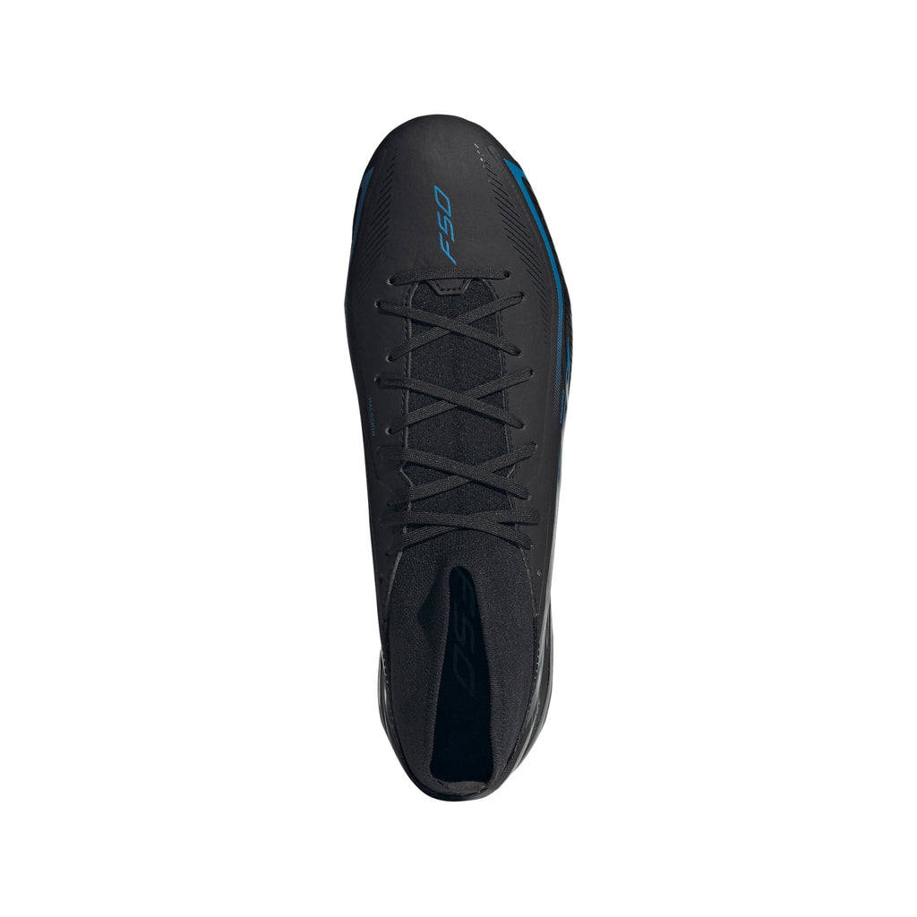 2026 New Arrival adidas F50 Hyperfast League Mid Firm Ground Men's Soccer Cleats - Black/Black/Blue wholesalehk.shop